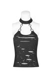 Crop Camisole with Chain Neck Detail in Black Halter