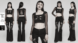 Crop Top Black with Mesh Sleeves and Skull Buckle