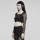 Crop Top Black with Mesh Sleeves and Skull Buckle