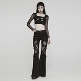 Crop Top Black with Mesh Sleeves and Skull Buckle