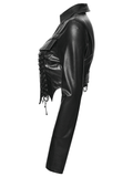 Cropped Jacket with Studded Rivets and Lace-Up Trim