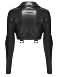 Cropped Jacket with Studded Rivets and Lace-Up Trim