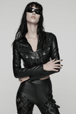 Cropped Jacket with Studded Rivets and Lace-Up Trim