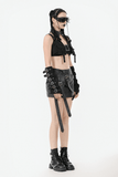 Cropped Top with Buckled Straps and Metal Accents