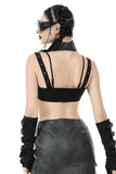 Cropped Top with Buckled Straps and Metal Accents