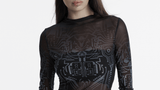 Cyberpunk Futuristic Mesh Long-Sleeve Top with Skull Design