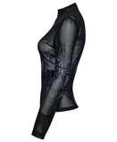 Cyberpunk Futuristic Mesh Long-Sleeve Top with Skull Design