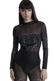 Cyberpunk Futuristic Mesh Long-Sleeve Top with Skull Design