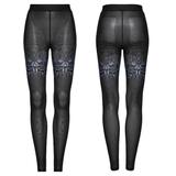 Cyberpunk Gradient Print Leggings with Skull Mesh Detailing