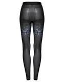 Cyberpunk Gradient Print Leggings with Skull Mesh Detailing