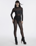 Cyberpunk Gradient Print Leggings with Skull Mesh Detailing