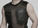 Cyberpunk Mesh Top for Men with Studded Faux Leather Design