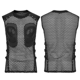 Cyberpunk Mesh Top for Men with Studded Faux Leather Design