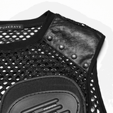 Cyberpunk Mesh Top for Men with Studded Faux Leather Design