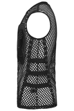Cyberpunk Mesh Top for Men with Studded Faux Leather Design