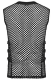 Cyberpunk Mesh Top for Men with Studded Faux Leather Design