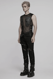 Cyberpunk Mesh Top for Men with Studded Faux Leather Design