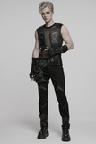 Cyberpunk Mesh Top for Men with Studded Faux Leather Design