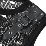 Cyberpunk Ripped Mesh Top with Buckled Shoulder Straps