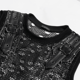 Cyberpunk Ripped Mesh Top with Buckled Shoulder Straps