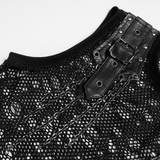 Cyberpunk Ripped Mesh Top with Buckled Shoulder Straps