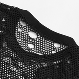 Cyberpunk Ripped Mesh Top with Buckled Shoulder Straps