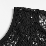 Cyberpunk Ripped Mesh Top with Buckled Shoulder Straps
