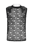 Cyberpunk Ripped Mesh Top with Buckled Shoulder Straps
