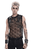 Cyberpunk Ripped Mesh Top with Buckled Shoulder Straps