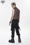 Cyberpunk Ripped Mesh Top with Buckled Shoulder Straps