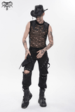 Cyberpunk Ripped Mesh Top with Buckled Shoulder Straps