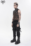 Cyberpunk Ripped Mesh Top with Buckled Shoulder Straps