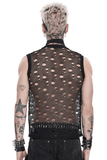 Cyberpunk Ripped Mesh Top with Buckled Shoulder Straps