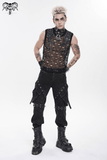 Cyberpunk Ripped Mesh Top with Buckled Shoulder Straps