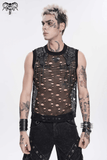 Cyberpunk Ripped Mesh Top with Buckled Shoulder Straps