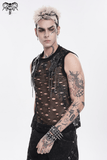 Cyberpunk Ripped Mesh Top with Buckled Shoulder Straps