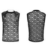Cyberpunk Ripped Mesh Top with Buckled Shoulder Straps