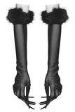 Dark Fluffy Gothic Gloves with Demon Claws and Edgy Cuffs