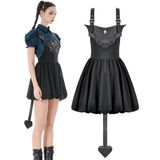 Dark Goth Ebony Dress with Winged Corset and Love Accent