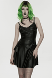 Dark Goth Flared Mini Dress with Studs and Crossover Rear