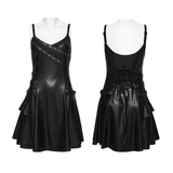 Dark Goth Flared Mini Dress with Studs and Crossover Rear