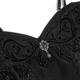 Dark Gothic Lace Off-Shoulder Dress with Ruffles and Pearls