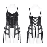 Dark Lace Gothic Corset with Chains and Garter Detailing