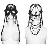 Dark Priestess Lace Face Mask with Beaded Head Ornament