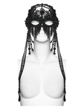 Dark Priestess Lace Face Mask with Beaded Head Ornament