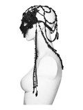 Dark Priestess Lace Face Mask with Beaded Head Ornament