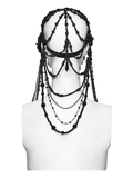 Dark Priestess Lace Face Mask with Beaded Head Ornament