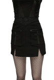 Dark Punk Twill Mini Skirt with Zip Utility Pockets