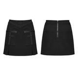 Dark Punk Twill Mini Skirt with Zip Utility Pockets