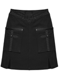 Dark Punk Twill Mini Skirt with Zip Utility Pockets